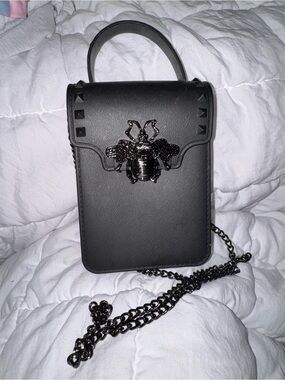 Black Crossbody Phone Bag with Bee Accent